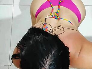 Oh gosh, I'm helping the maid's daughter get her morning milk with some asian handjob and licking outdoors.