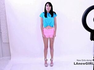 attractive brunette model engages in intimate session during casting interview on sofa