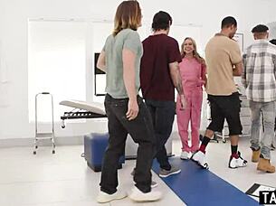 oh man i cant believe this milf nurse gets double pussy fucked in extreme gangbang at work