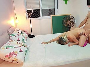 What if the son films dad pounding the stepmom with wet pussy and big cock in bareback action?