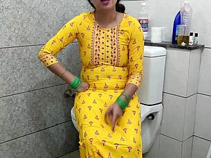 Indian woman gets fucked doggystyle with dirty talk and creampie in bathroom close up