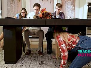 Why resist these hot milfs in a wild 4some banging session with wet pussies craving more action?