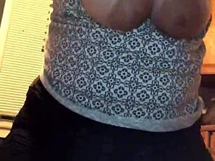 Amateur wife with big tits and big ass starts dancing wildly, shaking her curves everywhere