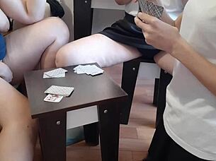 card game turns into steamy homemade lesbian threesome with licking and orgasms 😈👩‍❤️‍💋‍👩
