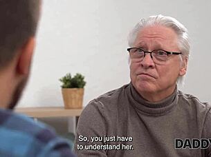 all the vices at once as old man watches young blonde girlfriend get fucked