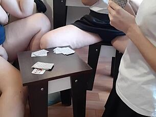 card game turns into steamy homemade lesbian threesome with licking and orgasms 😈👩‍❤️‍💋‍👩