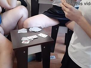 card game turns into steamy homemade lesbian threesome with licking and orgasms 😈👩‍❤️‍💋‍👩
