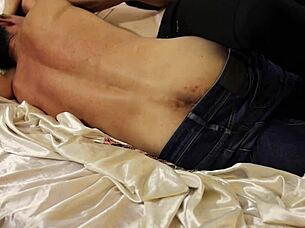 I rim her in black leather pants and white satin thong then doggystyle pov