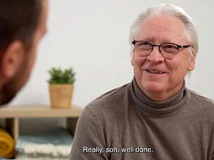 all the vices at once as old man watches young blonde girlfriend get fucked