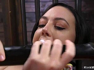 Bound Brunette Babe Squirts From Kinky Machine Dildo Insertion In Bondage