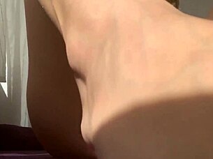 giving footjob to huge dildo before riding it with buttplug