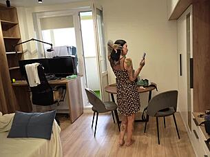 Petite neighbor girl submits to intense doggystyle and squirting from dominant guy in homemade encounter.