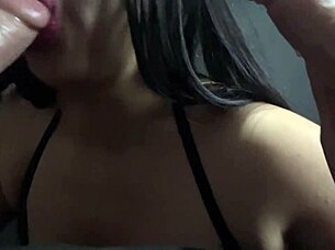 Brunette latina slut sucks two cocks with dildo until covered in cum