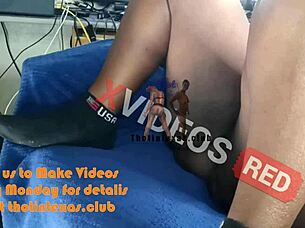 Stroking big ass ebony milf pussy while drilling and riding cowgirl