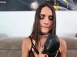 First DAP destroys tiny 20-year-old Candie's small ass with deep throat and double penetration!