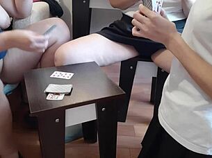card game turns into steamy homemade lesbian threesome with licking and orgasms 😈👩‍❤️‍💋‍👩