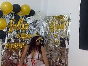 Amateur latina with big tits and big ass in lingerie flashes at wild party to seduce with cute petite body