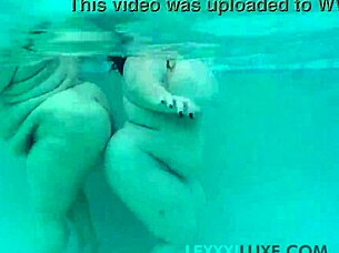 Busty BBW Lexxxi Luxe and friend splash around in pool fun