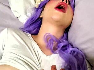 ahegao girl bound and teased with large toy in homemade scene