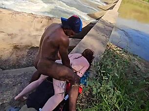 I feel so passionate watching these two sexy sluts get fucked hard by big black cocks outdoors, their wet pussies dripping with cum