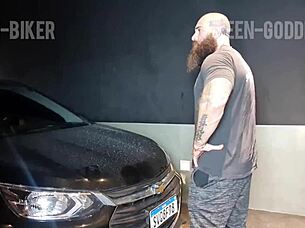 we got so turned on in the garage that i deepthroated his big cock while he licked my pregnant pussy.