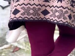 hey, the small-waist beauty with brown eyes heads up the street feeling excited outdoors