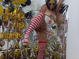 Amateur latina with big tits and big ass in lingerie flashes at wild party to seduce with cute petite body