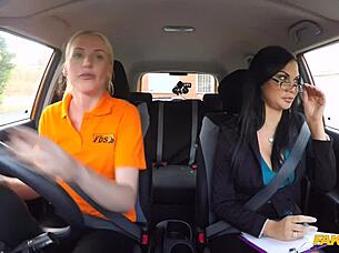 can you believe this blonde scissored and spanked to pass her driving test?