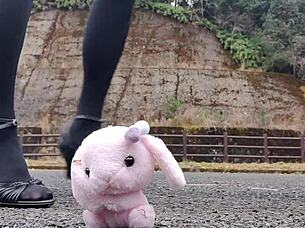 A Japanese crossdresser explores crush fetish with soft toy in Asian scene