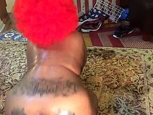 Hazelnutxxx appears as a redhead in this ebony narrative scene