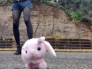A Japanese crossdresser explores crush fetish with soft toy in Asian scene