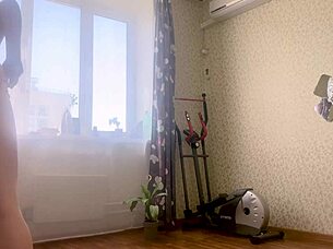 hey, watch this horny blonde showing her pussy and fucking a dildo between her big boobs?