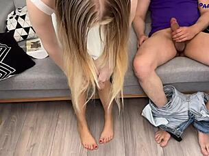 angelica slips into pantyhose for max, riding cowgirl until her shaved pussy gets a wet creampie 😏💦