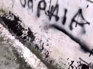 hey, the small-waist beauty with brown eyes heads up the street feeling excited outdoors