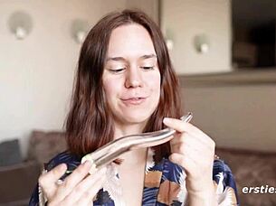 Anca Enjoys Intense Dildo Masturbation With Shaved Pussy And Natural Tits In Solo Session