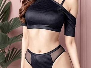 cute and kawaii japanese lingerie models showing feet and panties in asian style