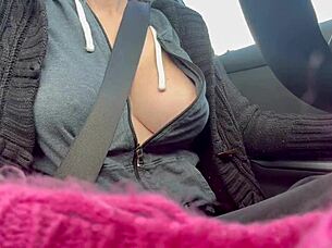 Oh Wow! Horny Italian Milf FLASHES Big Tits In Sexy Car Ride!