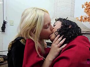 Blonde lesbians share intense kisses in the house of dragons with brazilian monster passion