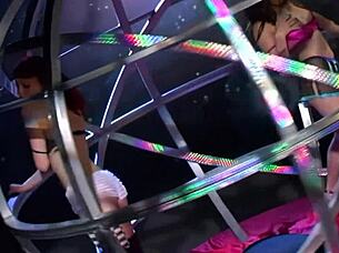 They slipped into fishnet stockings and checkerboard pantyhose for intriguing lesbian ass play.