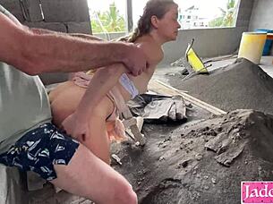 pervert construction worker gets sucked off on site by blonde amateur