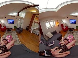 Hey, why not let these two Czech sluts lick your hard cock before they take turns riding it in lingerie?