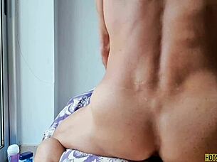 Halloween scene with mysterious guy fucking a fleshlight at the window including ass finger action