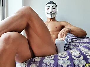 Halloween scene with mysterious guy fucking a fleshlight at the window including ass finger action