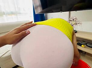 Colombian Latina wife with giant cameltoe seduces lovers while doing chores at home craving cock and cum in New York USA