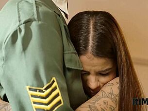 Experience the story of a moist encounter in Macondo with a Latina wife in military uniform.