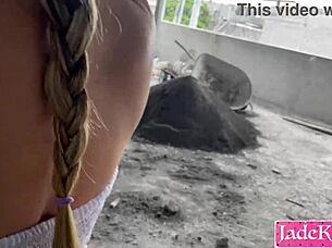 pervert construction worker gets sucked off on site by blonde amateur