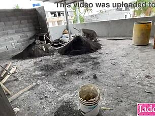 pervert construction worker gets sucked off on site by blonde amateur