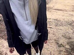 Hey, nothing beats this outdoor public lake fuck in winter snow – she's bent over, moaning in tight wet pussy passion until cum covers her! ❄️💦😍