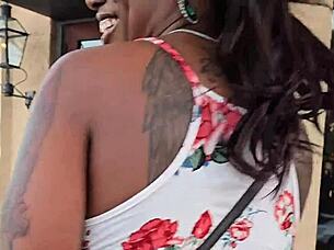 Ebony couple enjoys intense kitchen date with big black cock pounding busty goddess ass.