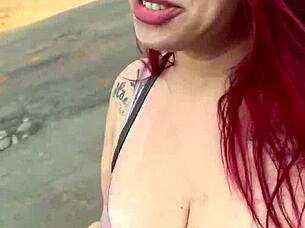 she gives a wild public blowjob to the hot guy on the street, swallowing every drop